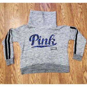 PINK Victoria's Secret Pullover Womens Large Gray W Blue & Black Cowl Neck